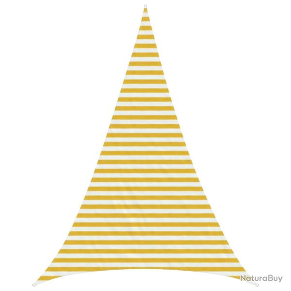 Voile d'ombre triangulaire en HDPE jaune et blanc pour la terrasse, 5 � 6 � 6 m