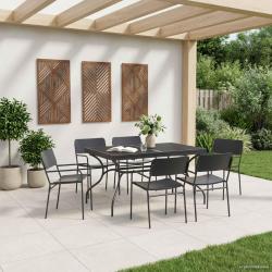 Table de Salle &agrave; Manger en Maille Extensible Anthracite Acier