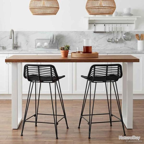 Tabouret de bar 2 pcs Noir 44 x 45 x 76 cm Rattan et Acier