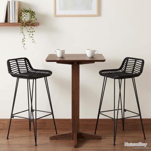 Tabouret de bar 2 pcs Noir 44 x 46 x 91 cm Rattan et Acier