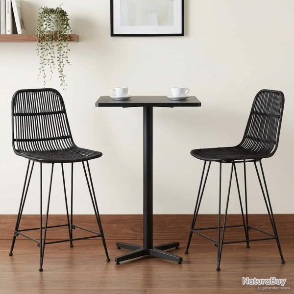 Tabouret de bar 2 pcs Noir 44 x 54 x 96 cm Rattan et Acier