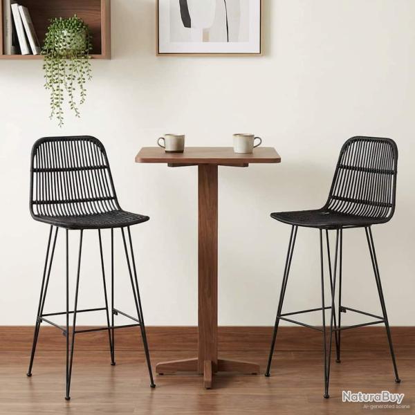 Tabouret de bar 2 pcs Noir 44 x 55 x 109 cm Rattan et Acier