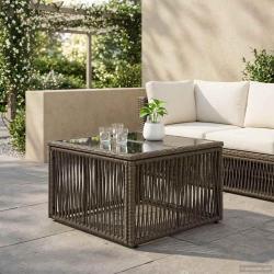 Table de Gris et Noir 55 x 55 x 37 cm Rattan PE et Verre