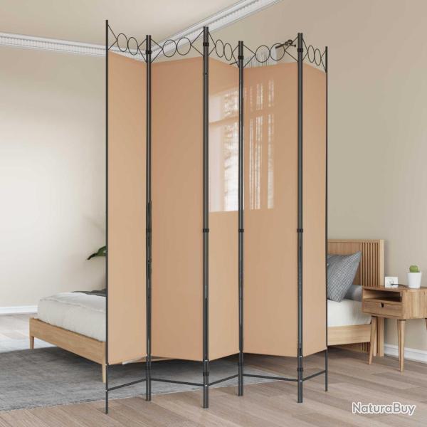 Paravent 5 panneaux Beige 200 x 220 cm Tissu