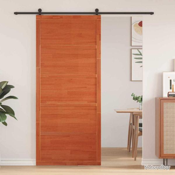 Porte de grange Brun cire 100 x 2,5 x 208 cm Bois de pin massif