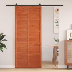 Porte de grange Brun cire 90 x 2,5 x 208 cm Bois de pin massif
