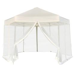 Chapiteau hexagonal et 6 parois lat&eacute;rales 3,6x3,1 m Blanc cr&egrave;me