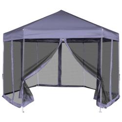 Chapiteau hexagonal avec 6 parois lat&eacute;rales 3,6x3,1m Bleu fonc&eacute;