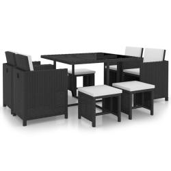 Ensemble &agrave; manger d'ext&eacute;rieur 9 pcs coussin R&eacute;sine tress&eacute;e Noir