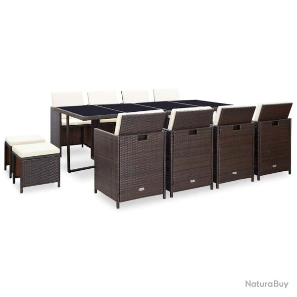Ensemble � manger d'ext�rieur avec coussins, 13 pi�ces, en r�sine tress�e