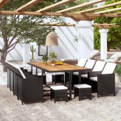 Ensemble &agrave; manger d'ext&eacute;rieur 13pcs Rotin et bois d'acacia Noir