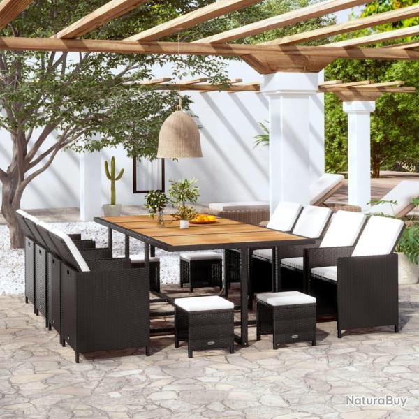 Ensemble � manger d'ext�rieur 13pcs Rotin et bois d'acacia Noir