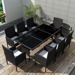 Ensemble &agrave; manger d'ext&eacute;rieur 9pcs coussins r&eacute;sine tress&eacute;e noir