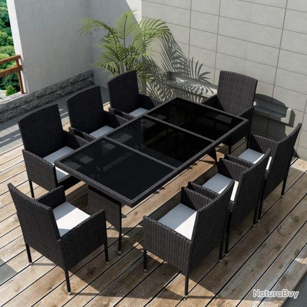 Ensemble � manger d'ext�rieur 9pcs coussins r�sine tress�e noir