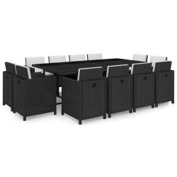Salon de 13 pcs avec coussins R&eacute;sine tress&eacute;e Noir