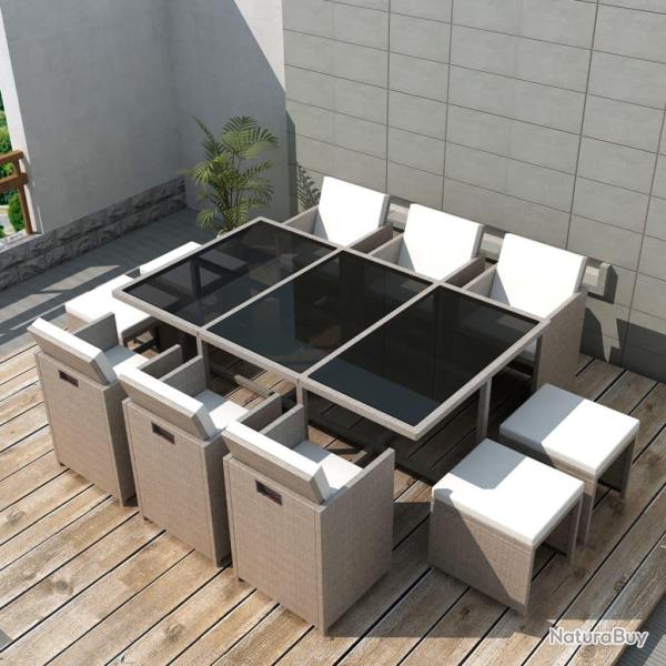 Ensemble � manger d'ext�rieur et coussins 11 pcs R�sine tress�e