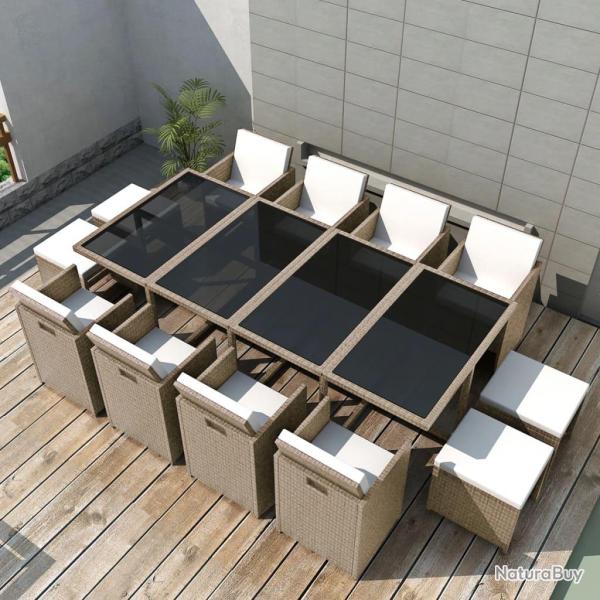 Ensemble � manger d'ext�rieur et coussins 13 pcs R�sine tress�e