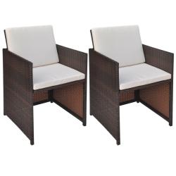 Chaises de lot de 2 avec coussins R&eacute;sine tress&eacute;e Marron