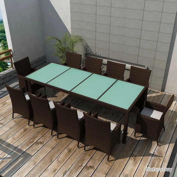 Ensemble � manger d'ext�rieur avec coussins, 11 pi�ces, en r�sine tress�e