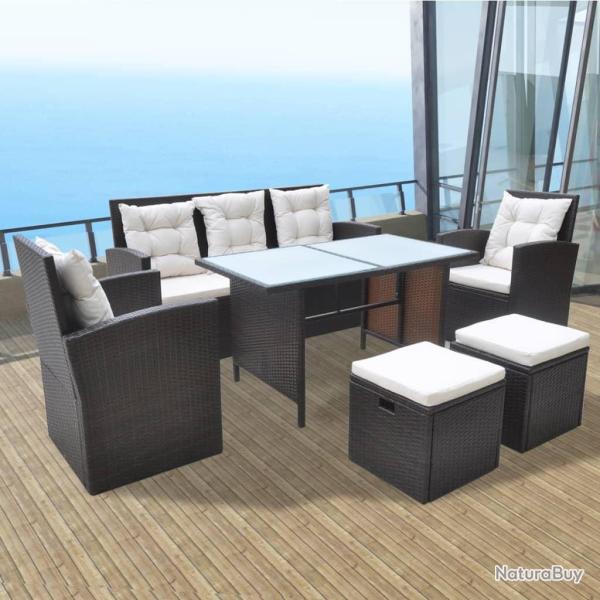 Ensemble � manger d'ext�rieur avec coussins 6pcs R�sine tress�e
