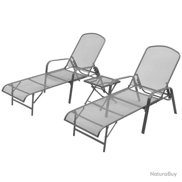 Chaises longues lot de 2 avec table Acier Anthracite