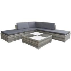 Salon de avec coussins 6 pcs r&eacute;sine tress&eacute;e gris