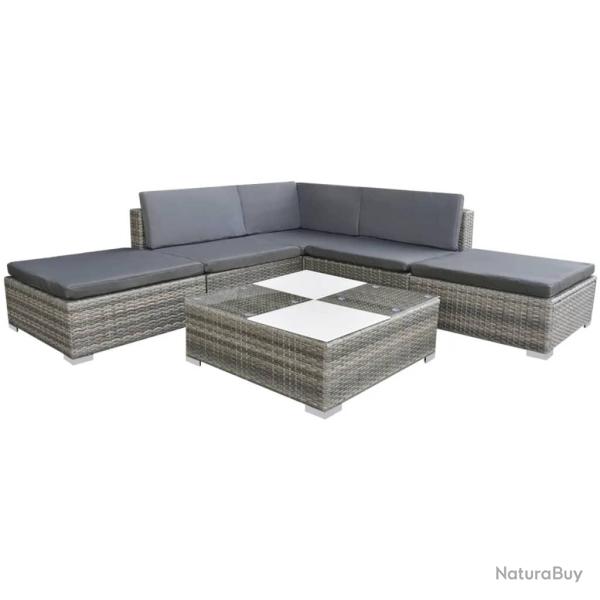 Salon de avec coussins 6 pcs r�sine tress�e gris