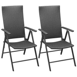 Chaises empilables de lot de 2 R&eacute;sine tress&eacute;e Noir