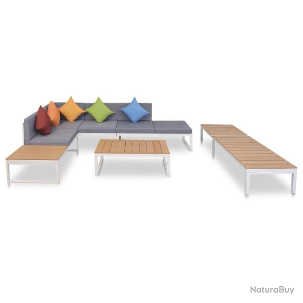 Salon de 5 pcs avec coussins Aluminium et WPC