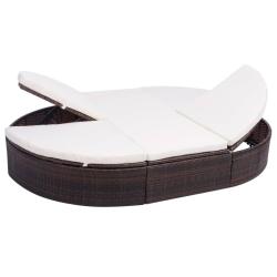 Lit de repos d'ext&eacute;rieur avec coussin R&eacute;sine tress&eacute;e Marron