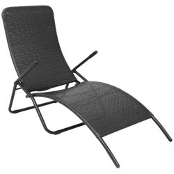 Chaise longue pliable r&eacute;sine tress&eacute;e noir