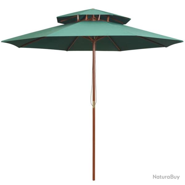 Parasol � deux �tages avec poteau en bois 270 x 270 cm vert