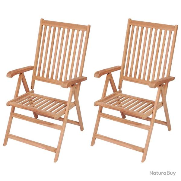 Fauteuils pliants inclinables, 2 pi�ces, en teck massif pour la terrasse