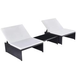 Chaises inclinables de lot de 2 et table r&eacute;sine tress&eacute;e