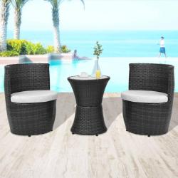 Mobilier de bistro 3 pcs avec coussins R&eacute;sine tress&eacute;e Noir
