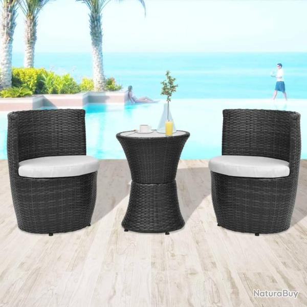 Mobilier de bistro 3 pcs avec coussins R�sine tress�e Noir