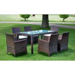 Ensemble &agrave; manger d'ext&eacute;rieur 7 pcs et coussins R&eacute;sine tress&eacute;e