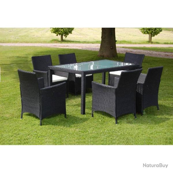 Ensemble � manger d'ext�rieur 7 pcs et coussins r�sine tress�e