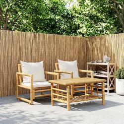 Chaises, 2 pi&egrave;ces, avec coussins et oreillers, en bambou