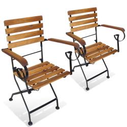 Chaises pliables de lot de 2 Acier et bois acacia solide