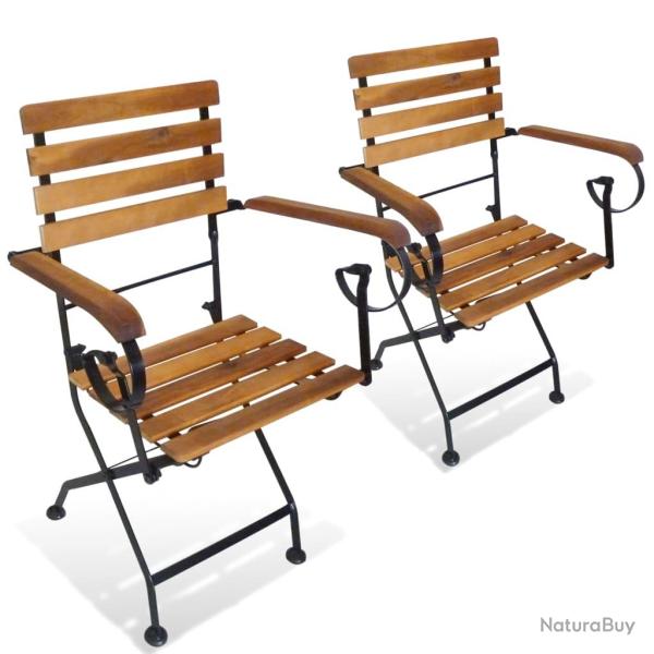 Chaises pliables de lot de 2 Acier et bois acacia solide