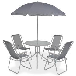 Ensemble repas d'ext&eacute;rieur, 6 pi&egrave;ces, acier et textil&egrave;ne gris, pour le jardin