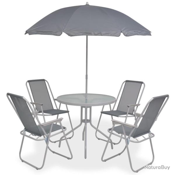Ensemble � manger d'ext�rieur 6 pcs Acier et textil�ne Gris