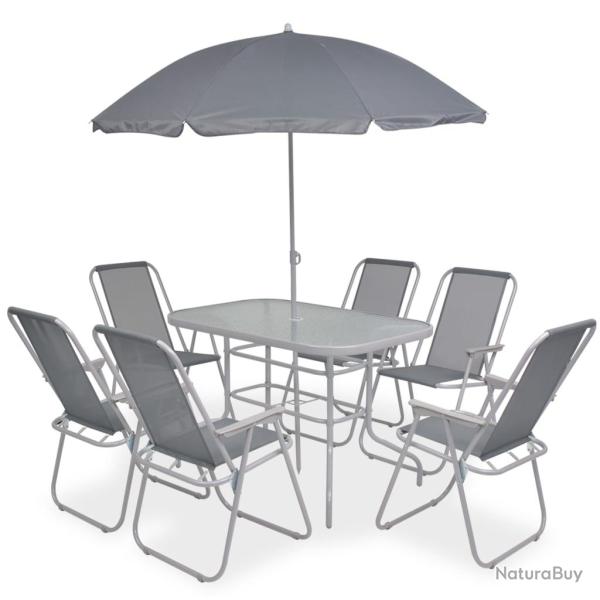Ensemble � manger d'ext�rieur 8 pcs Acier et textil�ne Gris