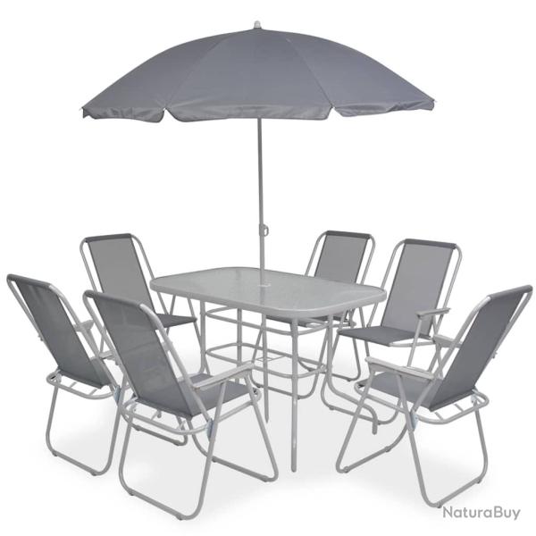 Ensemble � manger d'ext�rieur, 8 pi�ces, en acier et textil�ne gris, pour le jardin