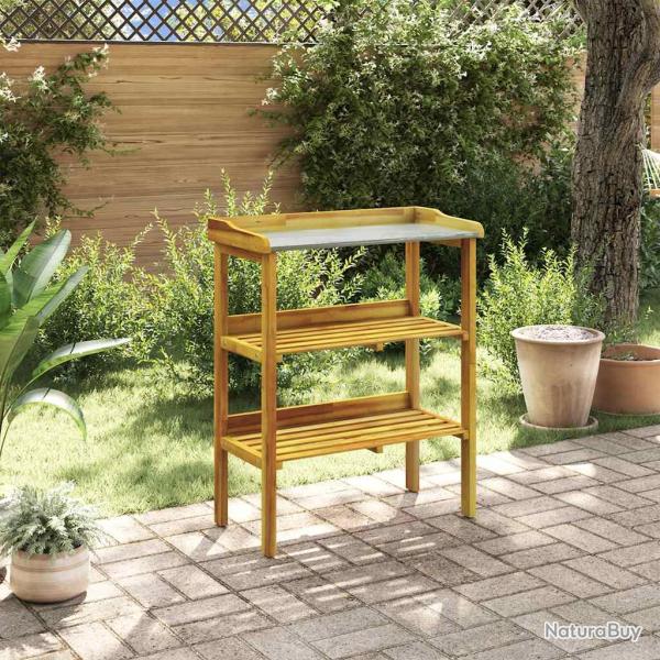 Banc � jardini�re avec 2 �tag�res Bois massif d'acacia et zinc
