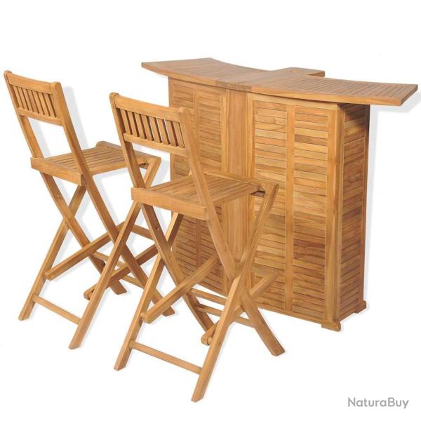Mobilier de bistro en bois de teck massif, 3 pi�ces, avec chaises pliables, pour la salle � manger