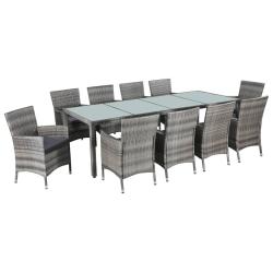 Ensemble &agrave; manger d'ext&eacute;rieur 11pc coussins R&eacute;sine tress&eacute;e Gris