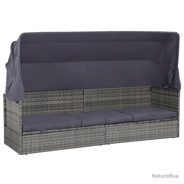 Lit de avec auvent Gris 205x62 cm R�sine tress�e