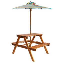 Table &agrave; pique-nique et parasol enfants 79x90x60cm Acacia solide